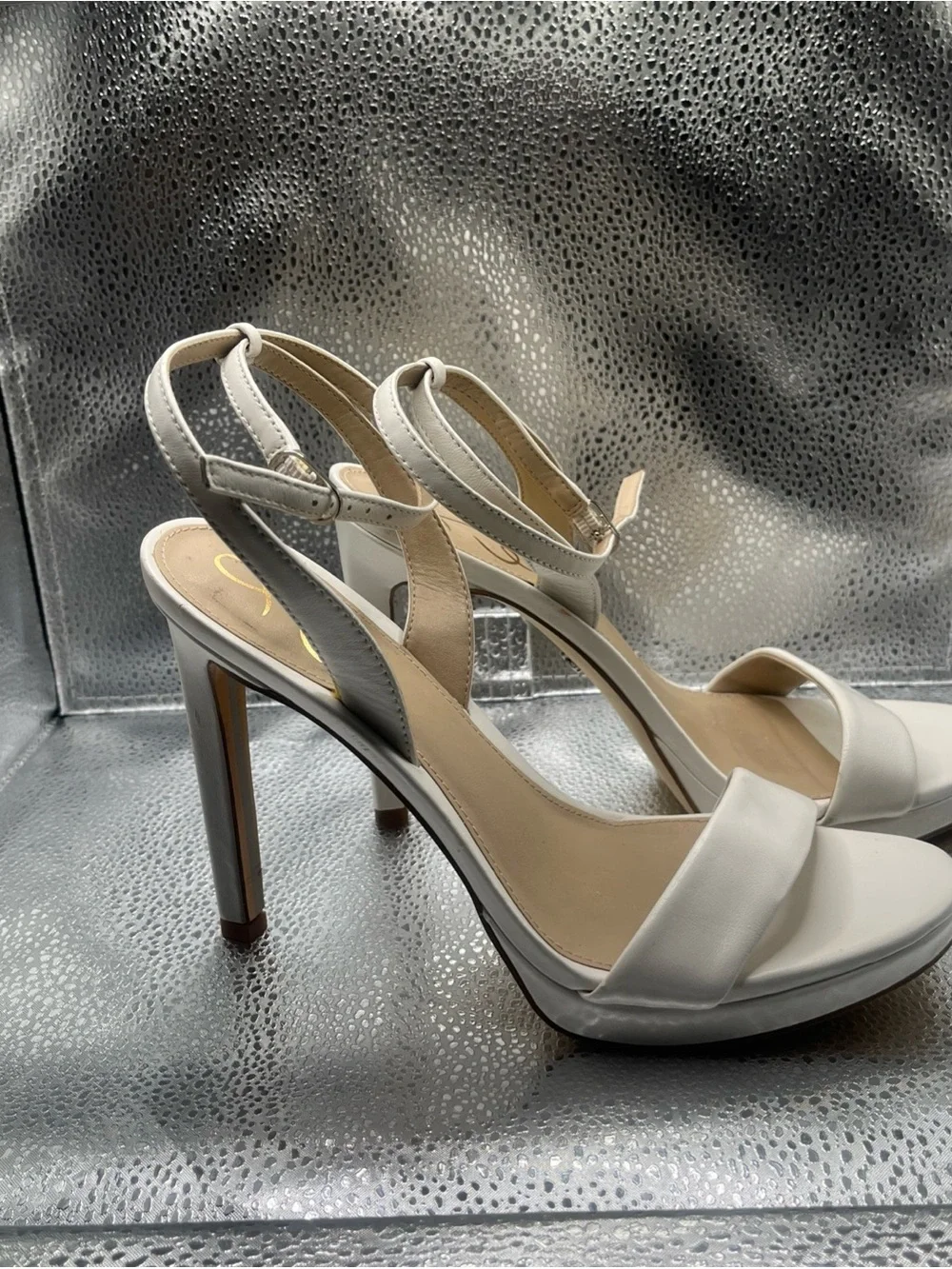 Sam Edelman White Ankle-Strap Stiletto Sandals